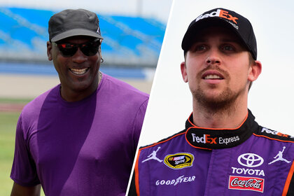 Split image of Michael Jordan and Denny Hamlin