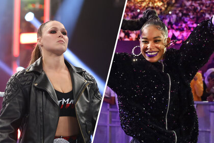 Split image of Ronda Rousey and Bianca Belair