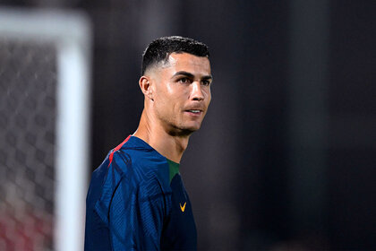 Cristiano Ronaldo takes part in a training session at Al Shahania SC