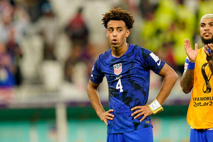 Tyler Adams of USA looks on during the FIFA World Cup Qatar 2022 Group B match between IR Iran and USA