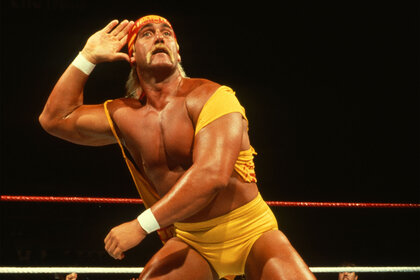 Hulk Hogan interacts with the crowd before a match.