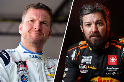 Split image of Dale Earnhardt and Martin Truex Jr.