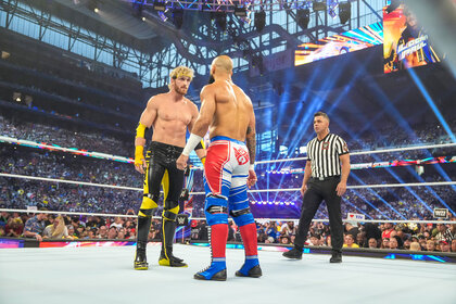 Logan Paul and Ricochet in the ring during their match at SummerSlam