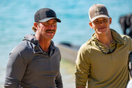 Bronsen Iverson and Ryan Stewart in New Zealand on a beach.