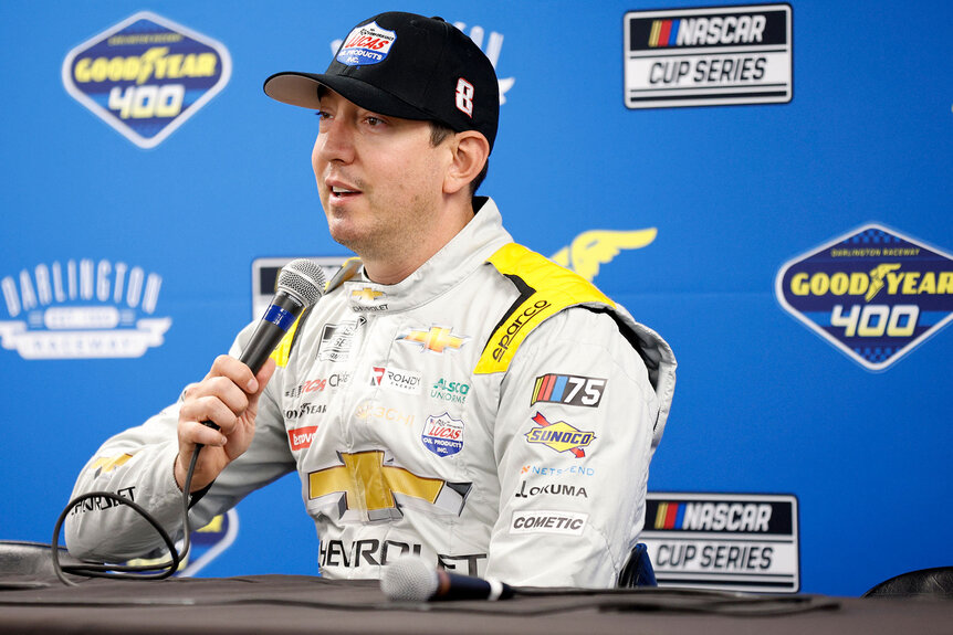 Kyle Busch at a press conference after a race