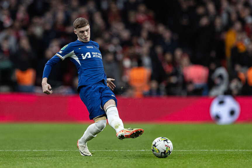 Chelsea’s Cole Palmer breaks during the Carabao Cup Final match between Chelsea and Liverpool