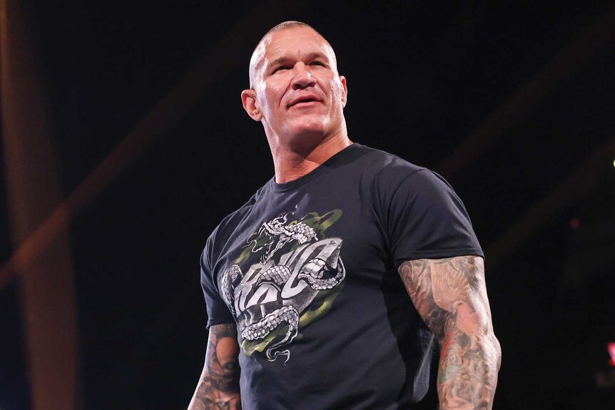 Randy Orton looking up in the ring during Monday Night RAW.