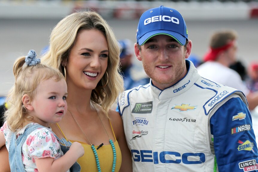 Ty Dillon with his wife Haley Carey and his daughter Oakley Dillon after a race together.