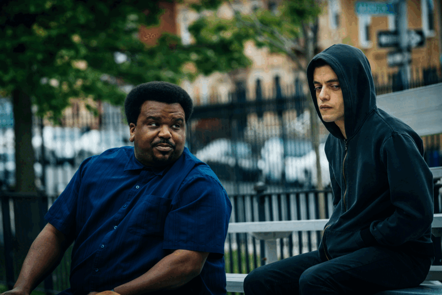Craig Robinson and Rami Malek in a scene from Mr. Robot.